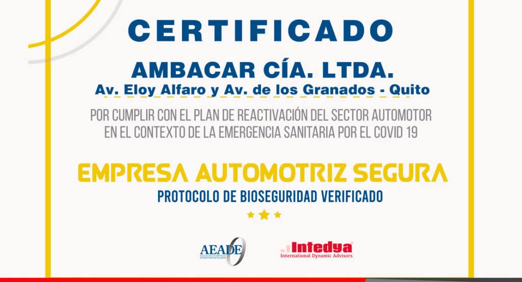 Ambacar certificado como empresa automotriz segura
