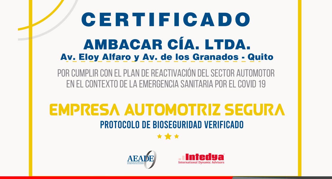 Ambacar certificado como empresa automotriz segura